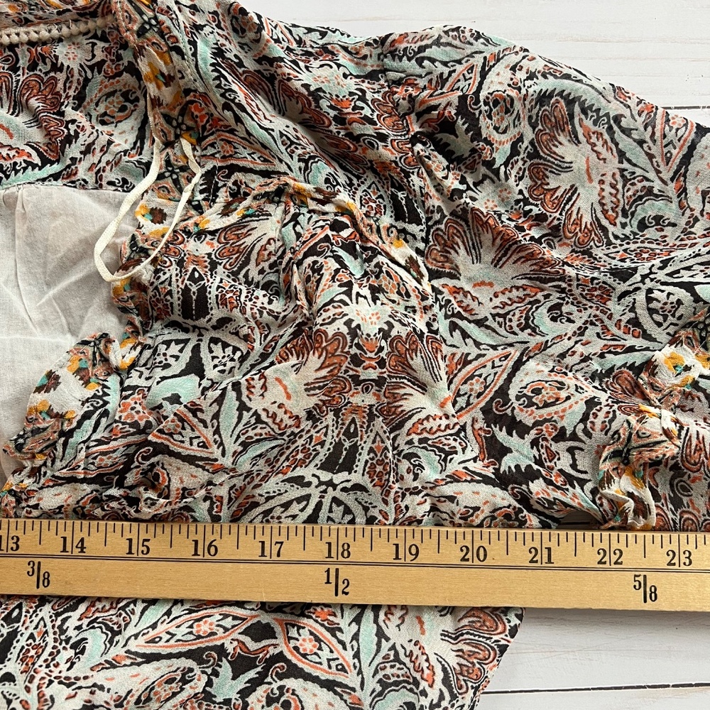 Anthropologie Flounce Ruffle Faux Wrap Blouse V- Neck Long Sleeve Women's Size L - Picture 6 of 10